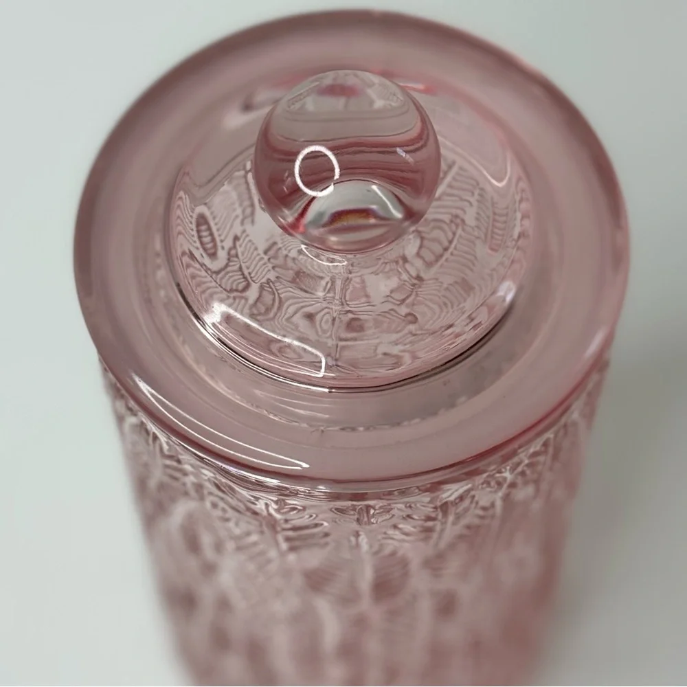 Lifestyle Products Pink Embossed Glass Container Jar With Lid